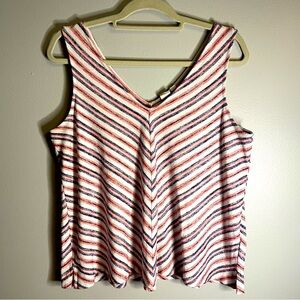 GAP SZ/Large Womens Sleeveless Striped Tank Multi Color V-Neck Loose Fit Top.